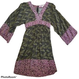 (2) RACHEL Rachel Roy Empire Waist Dress Flared Statement Sleeves Tropical